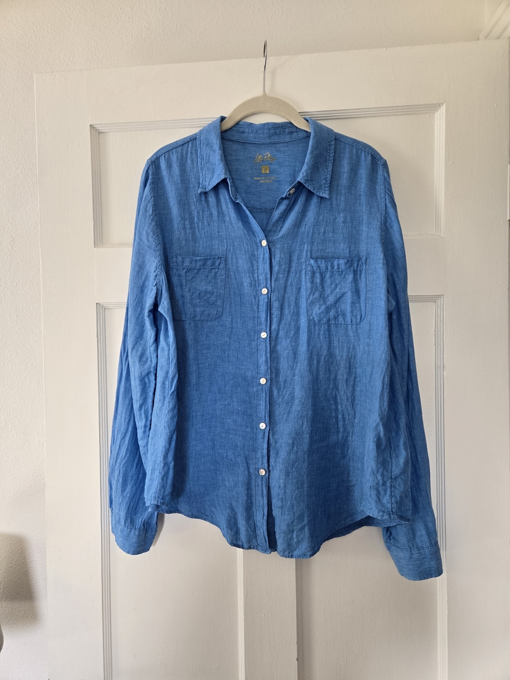 Lilly Pulitzer Women's Blue Linen Button-Up Shirt - Picture 2 of 10